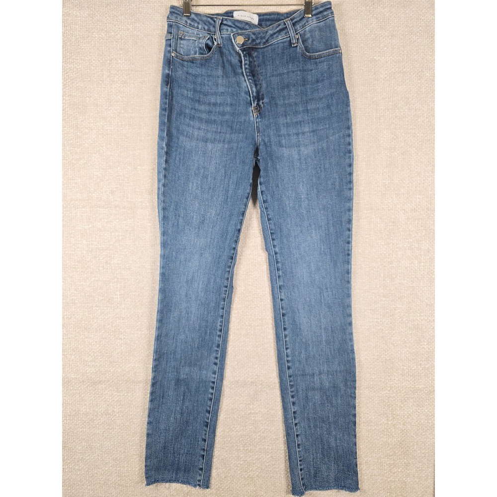 Risen Jeans Womens Crossover Asymmetrical Button Fly Skinny Jeans Blue Sz 15/32